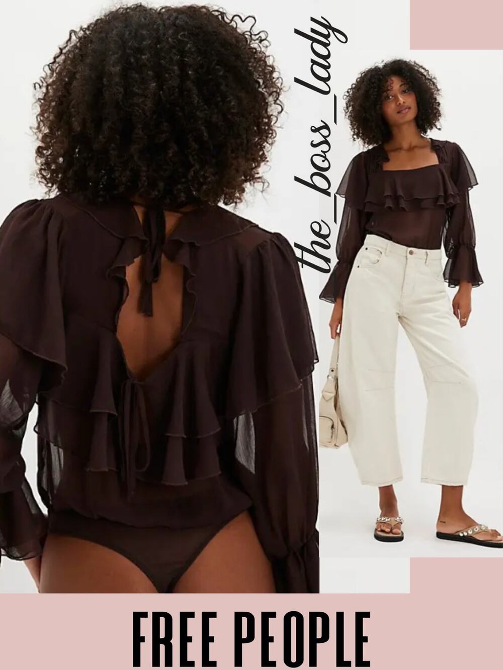 Free People bodysuit ruffled chiffon long sleeve top boho Small